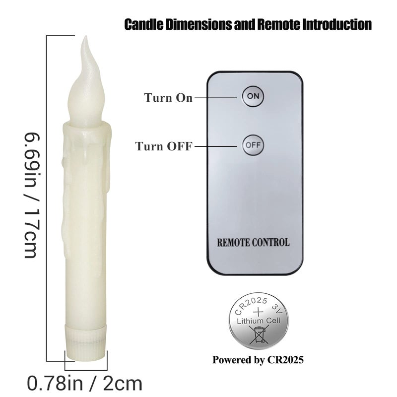 PChero 6pcs LED Taper Candles with Remote Control, Battery Operated Flameless Flickering Floating Candlesticks, Dripless Handheld Tapered Candles for Home Party Classroom Church Decorations - Image 4